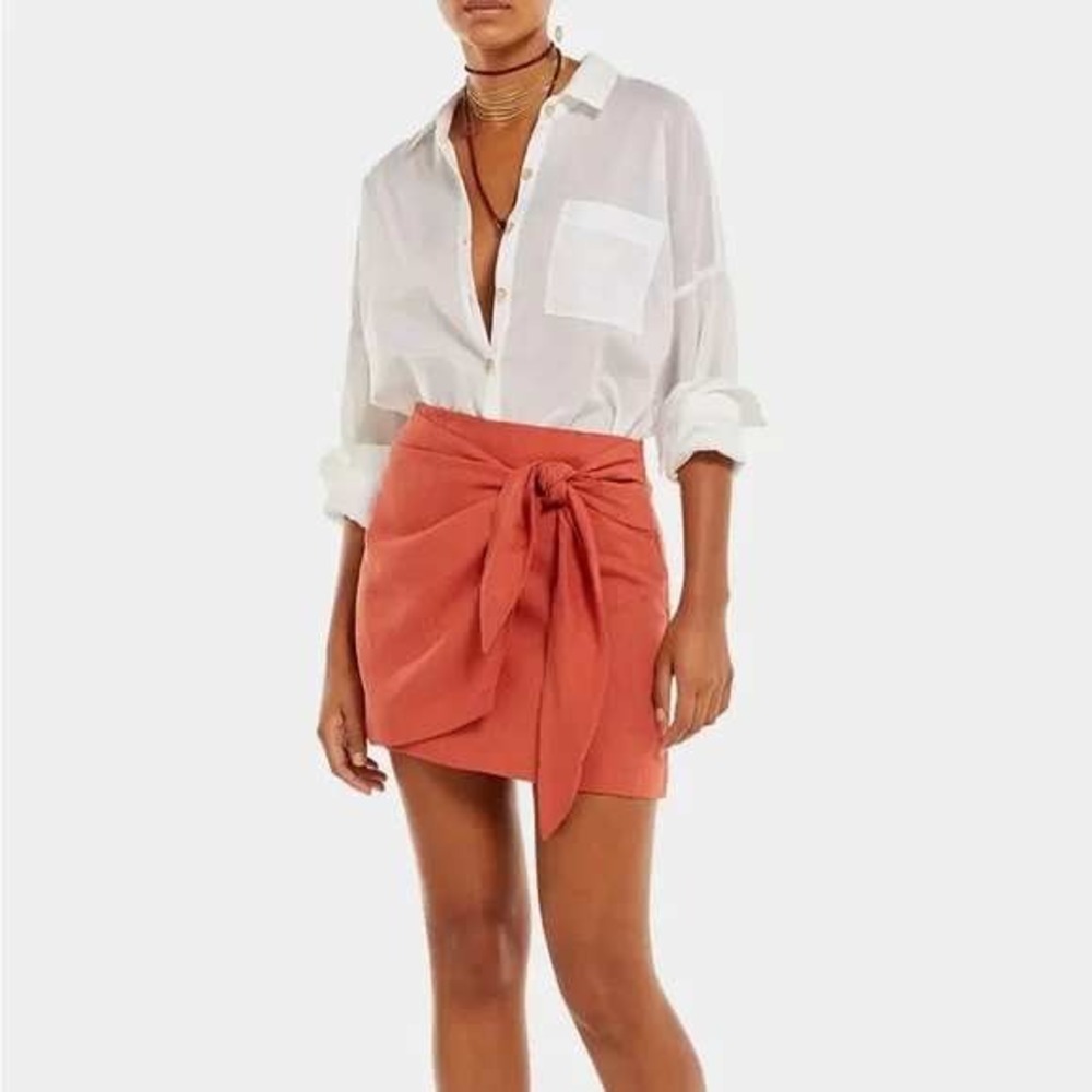 Vix Paula Hermanny $228 Women's Small Rai Wrap-Effect Linen Blend Mini Skirt